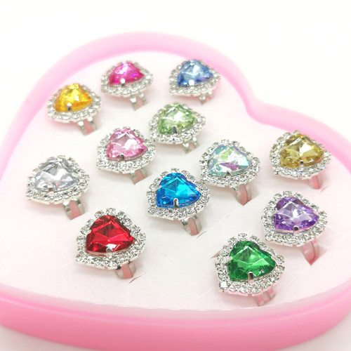 原创儿童戒指高品质镶钻爱心宝石戒指女童女孩公主钻石戒指首饰盒