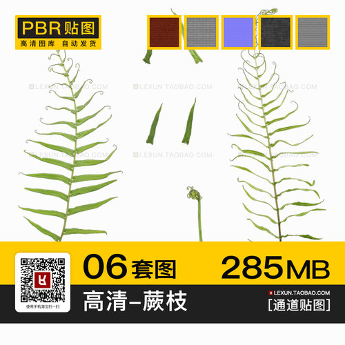 蕨类蕨枝叶子羊齿植物高清3d材质纹理pbr法线通道su c4d贴图素材