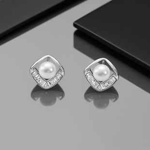 【方缘】方形天然淡水珍珠耳钉|925银|几何轻奢气质|简约大气