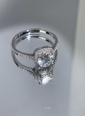 胖东来同款小方糖钻戒女S925银1克拉莫桑钻显大戒指经典四爪镶嵌