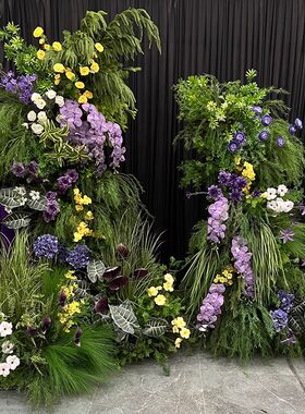 森系深紫色婚庆成品背景花艺仿真花假花户外婚礼派对酒店布置造景