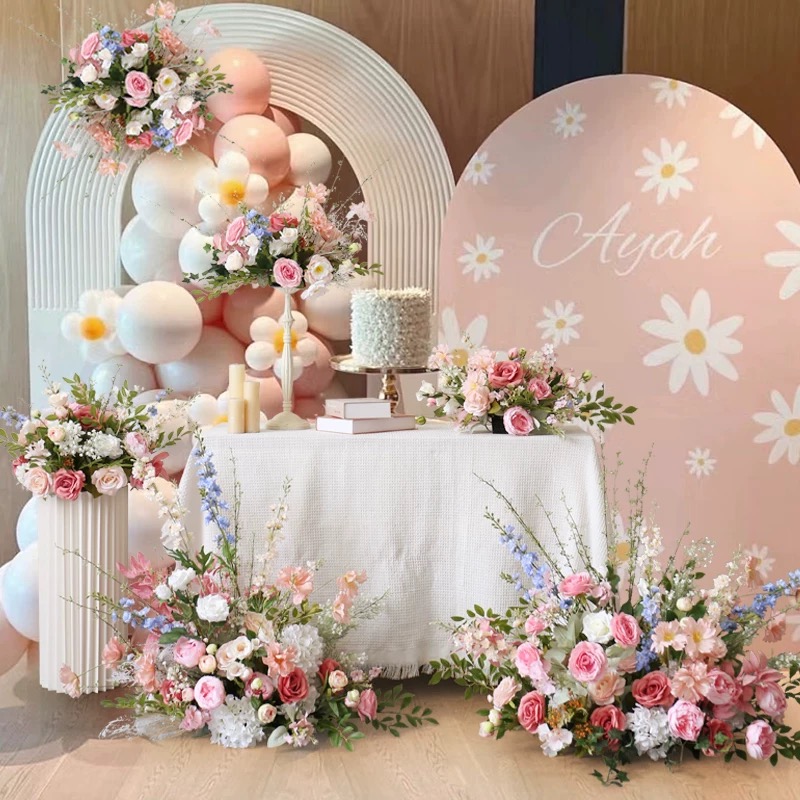 粉蓝紫仿真布绢花婚礼布置装饰婚庆道具摆件客厅餐桌花艺仿真花