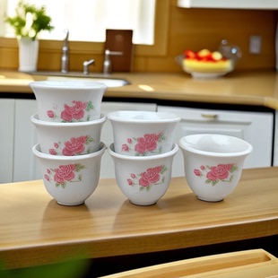 景德镇老式1两红花烈酒杯陶瓷白酒杯家用一口杯上供酒盅舞蹈道具