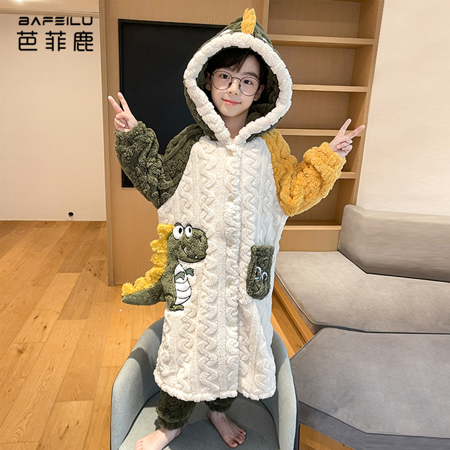 儿童睡袍秋冬季保暖家居服套装