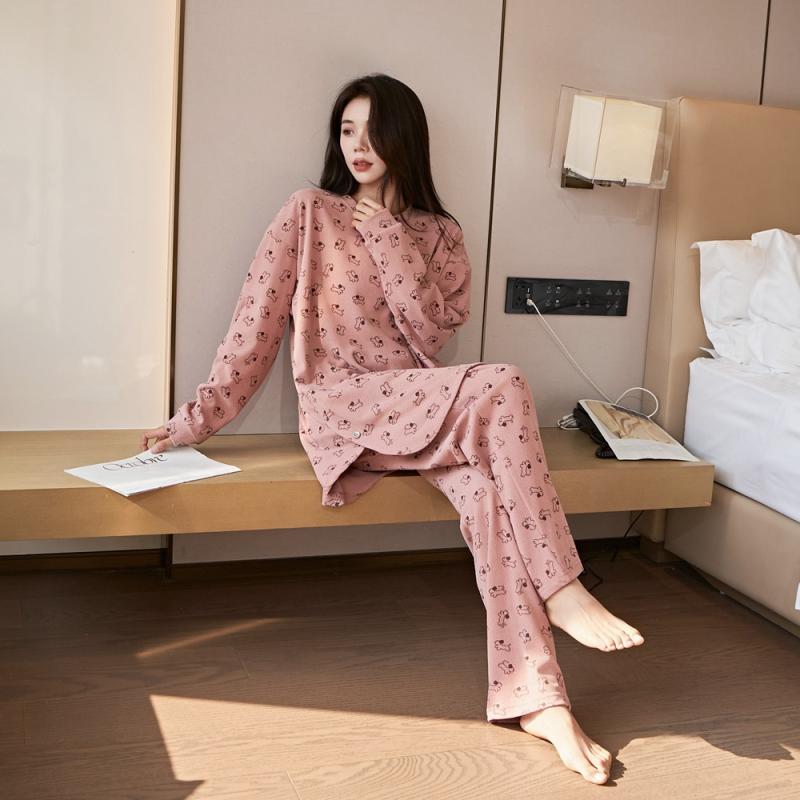 200斤秋冬德绒中长款插兜睡衣女大码胖mm薄绒兔子纯色家居服套装