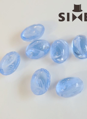 进口1970s通透云纹琉璃蓝色圆形宝石贴片手作首饰配件【蓝】