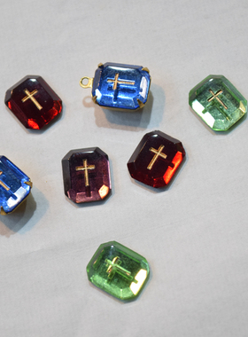 进口西德古董老货十字架12*10MM红蓝绿色宝石贴片吊坠【F2 蓝】
