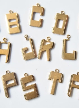 美国进口老货纯铜吊环字母厚实吊坠手工饰品配件首饰材料【工具】