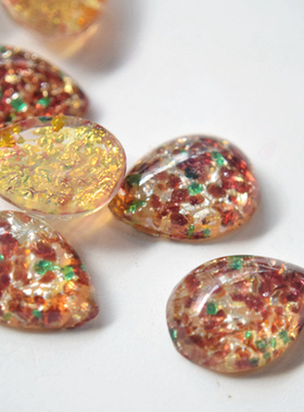 美国进口1950s橙色水滴形琉璃宝石13x18mm饰品配件手作材料【C