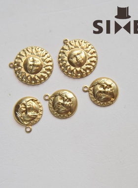 美产黄铜太阳脸月亮脸人物吊坠手作材料diy配件【小物】