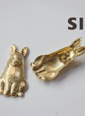美国进口纯铜 蹲立的兔子动物形象贴片diy手作配件材料【C】