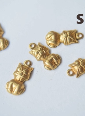 进口老物件可爱纯铜加菲猫吊环贴片手工配件DIY手作饰品【小物】