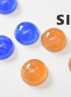 进口1970s蓝黄色圆形15mm通透云纹琉璃宝石贴片DIY手作配件【E1】