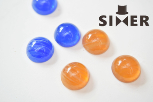 进口1970s蓝黄色圆形15mm通透云纹琉璃宝石贴片DIY手作配件【E1】