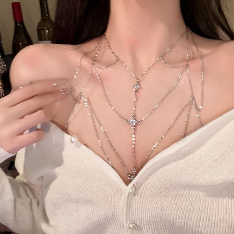 纯欲风纯银项链胸链女夏潮酷