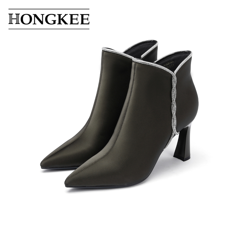 Hongkee/红科短靴尖头高跟女靴子宴会女鞋HA83S424