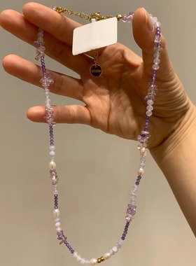 天然紫玉髓玛瑙珍珠项链
