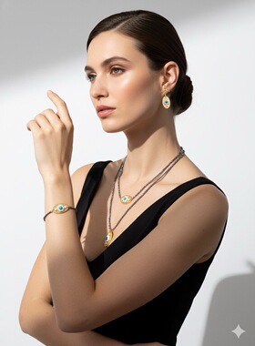 小众设计感复古金属感滴油眼睛圆形双层项链欧美个性气质锁骨脖子