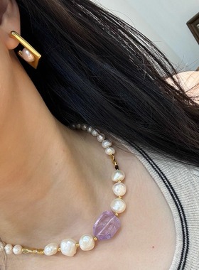 小众设计紫水晶天然珍珠项链