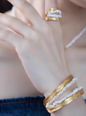 小众设计款开口手作哑光拉丝手镯