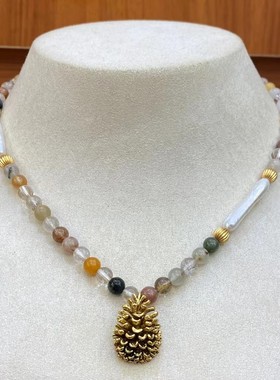 小众设计天然石串珠巴洛克珍珠编绳松果吊坠轻奢高级气质项链耳环