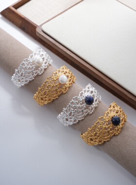 小众新款法式轻复古蕾丝珍珠青金石手镯轻奢百搭高级感浪漫优雅