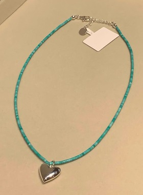 小众设计天然绿松石爱心珍珠项链