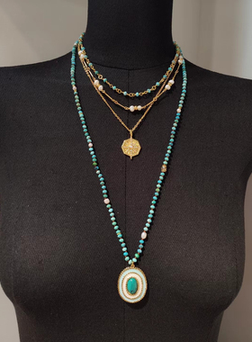 天然蓝绿松石石项链女款