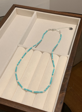 小众设计天然松石圆管项链