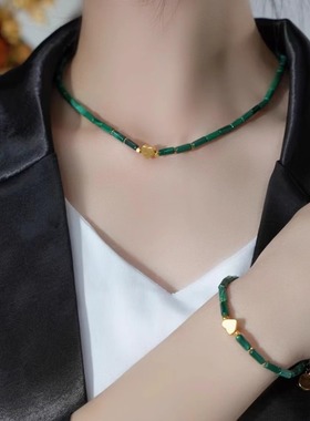 小众设计款天然绿孔雀项链手链