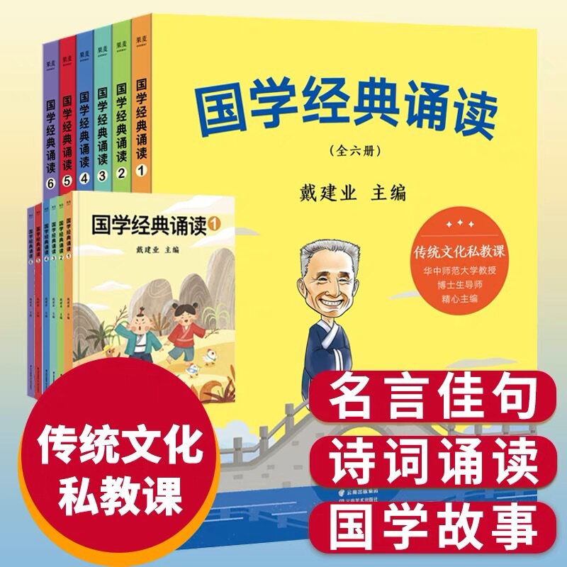 国学经典诵读戴建业全6册 给小学生的国学私教课为孩子打造的国学启蒙课228个名言佳句84首经典诗词84个国学典故60篇小古文
