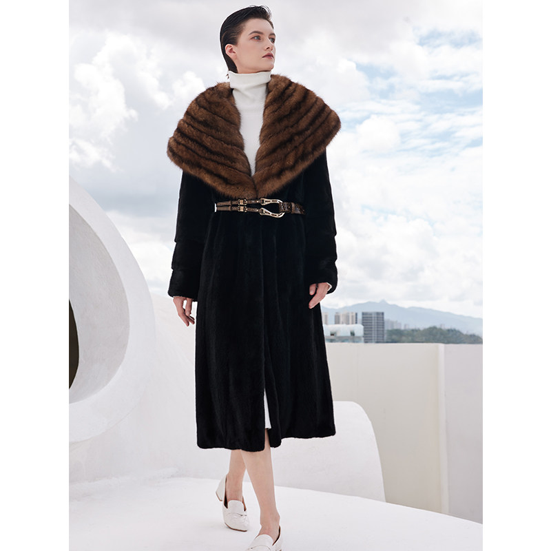 雪宝世家紫貂领 貂皮大衣女冬过膝长款整貂水貂毛皮草外套新款冬