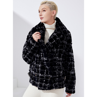 进口貂皮大衣女貂绒格子水貂皮草外套新款 雪宝世家原创 短泰迪款