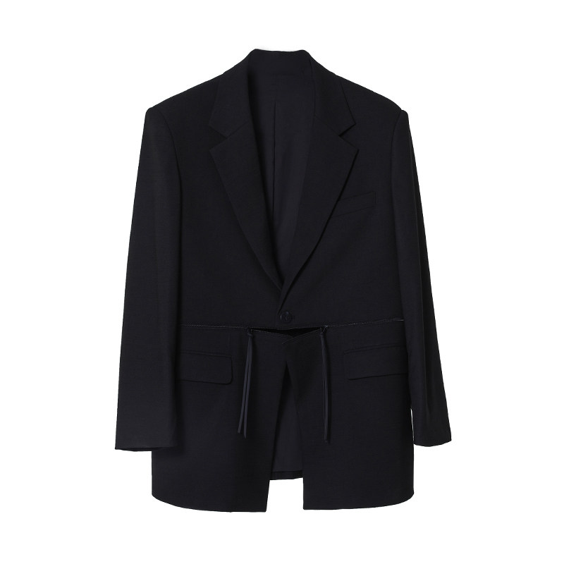 VAPOURBLUE ORIGINAL BLACK CHINESE SUIT SPRING MENS AND WOMENS STITCHING DESIGN SENSE NICHE HEMP SUIT JACKET