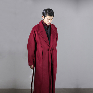 VAPOURBLUE【臻享礼遇】原创红色羊毛绒呢子大衣男女绑带长款外套
