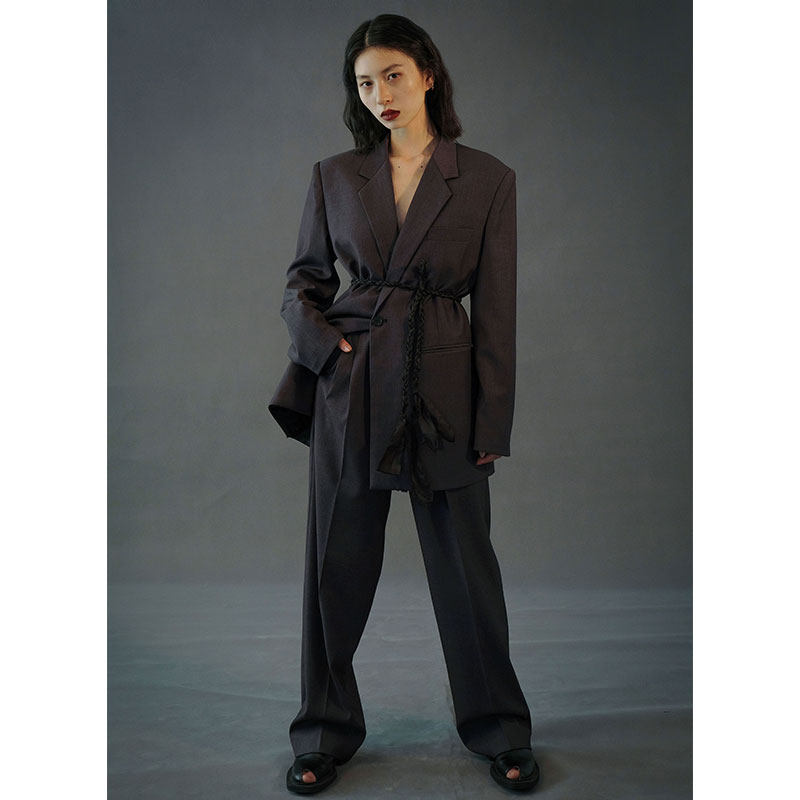 VAPOURBLUE GRAY RETRO SILHOUETTE SUITS FOR MEN AND WOMEN SPRING TEMPERAMENT LOOSE CASUAL LUXURY BLAZER