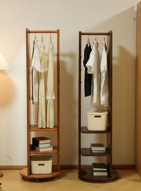 南舍家居实木全身镜落地镜家用卧室可旋转移动试衣镜子带挂衣架