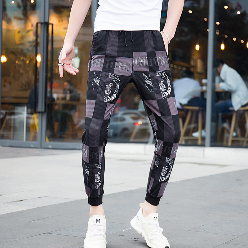 荻斯奴夏季薄款格子休闲裤男修身小脚哈伦裤子男印花九分裤棉麻裤|ruв категории Мужская одежда, брюки - от Buy2taobao.com для оказания профессиональной услуги покупки агента Taobao