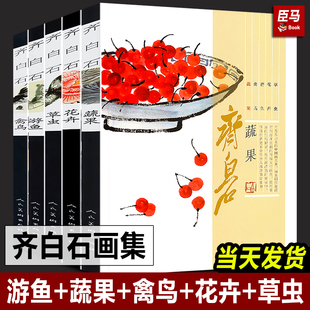【正版书籍】齐白石画集 游鱼+蔬果+禽鸟+花卉+草虫 齐白石全集国画梅兰菊竹牡丹荷鱼虾蟹中国画技法教程真迹写意山水画水墨画册谱