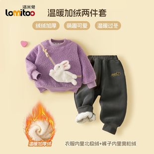 女童套装儿童加绒卫衣宝宝冬季外穿加绒加厚时尚卫衣卫裤两件套装