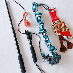 铝合金伸缩杆逗狗棒结实耐咬磨牙绳结宠物狗玩具训犬棒小中大型犬