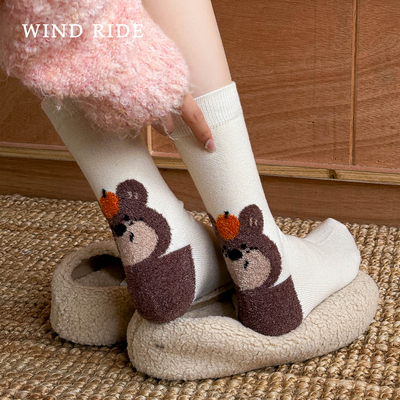 萌系绵羊毛后跟中筒袜加厚保暖