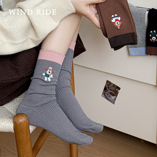 韩系甜酷少女长绒棉双针掌门狗刺绣中筒袜日常出街温柔系卡通可爱