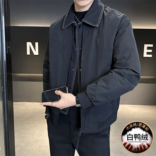 智快鱼官方旗舰店男装木三福2025白鸭绒充绒量假两件男士羽绒服