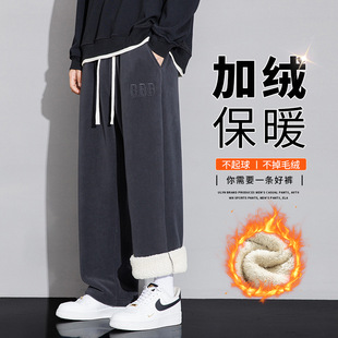 智快鱼官方旗舰店男装木三福羊羔绒裤子新款加绒加厚男士休闲棉裤