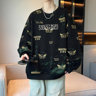 智快鱼官方旗舰店男装木三福卫衣春2025潮流无帽打底衫男款圆领长