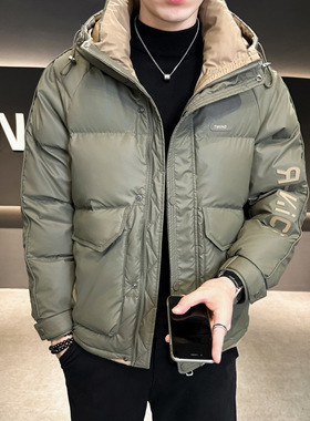 智快鱼官方旗舰店男装木三福羽绒服经典男连帽钢印字母外套116802