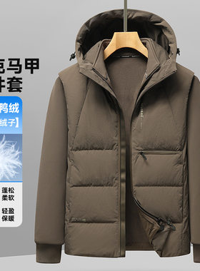 智快鱼官方旗舰店男装木三福卫衣羽绒一衣多穿时尚休闲抓绒羽绒马