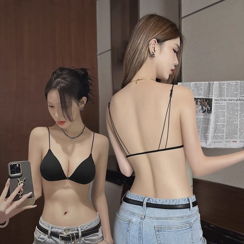 法式三角杯内衣女小胸聚拢超薄款美背细肩带前扣比基尼性感文胸夏