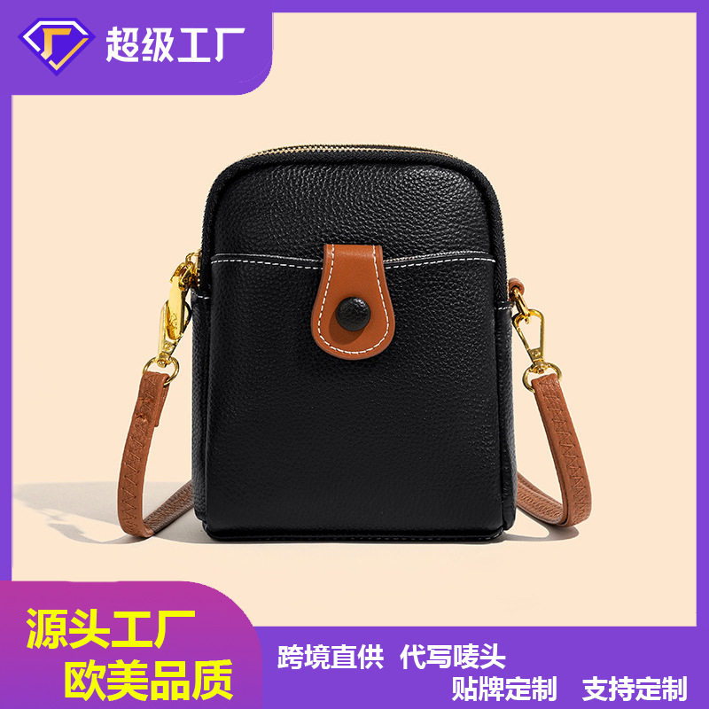 头层牛皮手机包时尚斜挎小包休闲复古百搭真皮女包包多功能零钱包